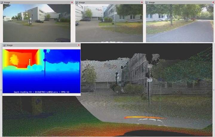 A ROS 2 node for Depth Anything V3 depth estimation using TensorRT for real-time inference. This node subscribes to camera image and camera info topics and publishes directly both, a metric depth image and PointCloud2 point cloud.